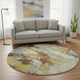 8' Brown Gray And Gold Abstract Washable Round Rug With UV Protection