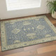 3' X 5' Blue And Olive Green Oriental Washable Area Rug With UV Protection