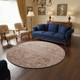 8' Rust And Beige Oriental Washable Round Rug With UV Protection