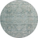 8' Teal And Beige Oriental Washable Round Rug With UV Protection