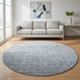 8' Blue And Gray Striped Washable Round Rug With UV Protection
