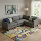10' X 14' Gold Purple And Ivory Abstract Washable Area Rug With UV Protection