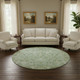 8' Artichoke Green And Ivory Oriental Washable Round Rug With UV Protection