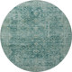 8' Teal And Beige Oriental Washable Round Rug With UV Protection