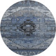 8' Blue Gray And Charcoal Oriental Washable Round Rug With UV Protection