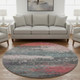 8' Coral Pink And Gray Abstract Washable Round Rug With UV Protection