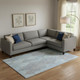 10' X 14' Denim Blue And Beige Damask Washable Area Rug With UV Protection