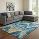 8' X 10' Teal And Gold Abstract Washable Area Rug With UV Protection