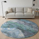 8' Blue Green And Gray Floral Washable Round Rug With UV Protection