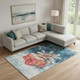 10' X 14' Blue Red And Ivory Geometric Washable Area Rug With UV Protection
