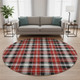 8' Black Red And White Abstract Geometric Washable Round Rug With UV Protection