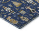 5' X 8' Navy Blue Gold And Gray Floral Washable Area Rug With UV Protection