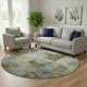 8' Green And Gray Abstract Washable Round Rug With UV Protection