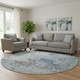 8' Turquoise And Gray Abstract Washable Round Rug With UV Protection