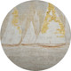 8' Taupe And Gold Nautical Washable Round Rug With UV Protection