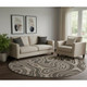 8' Beige And Charcoal Geometric Washable Round Rug With UV Protection