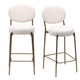 Set of Two 29" White and Gold Velvet and Metal Low Back Bar Height Bar Chairs