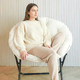 33" White Tufted Faux Fur and Metal Folding Lounge Chair