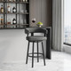 30" Gray and Black Faux Leather and Iron Low Back Bar Height Swivel Bar Chair