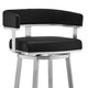 30" Black And Silver Faux Leather And Iron Swivel Low Back Bar Height Bar Chair