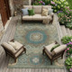 8' X 10' Green And Teal Blue Oriental Washable Indoor Outdoor Area Rug
