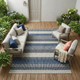 8' X 10' Navy Blue And Ivory Striped Washable Indoor Outdoor Area Rug