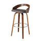 30" Gray and Brown Faux Leather and Iron Low Back Bar Height Swivel Bar Chair