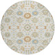 8' Ivory And Linen Round Geometric Washable Indoor Outdoor Area Rug