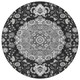 8' Black And Granite Gray Round Damask Washable Indoor Outdoor Area Rug