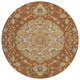 8' Orange And Brown Round Damask Washable Indoor Outdoor Area Rug