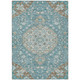 10' X 14' Teal Blue And Pewter Damask Washable Indoor Outdoor Area Rug