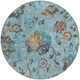 8' Teal Blue And Gray Round Floral Washable Indoor Outdoor Area Rug