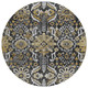 8' Black And Graphite Round Damask Washable Indoor Outdoor Area Rug