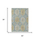 3' X 5' Teal Blue And Pewter Damask Washable Indoor Outdoor Area Rug