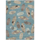 5' X 8' Teal Blue And Ivory Botanical Leaves Washable Indoor Outdoor Area Rug