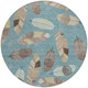 8' Teal Blue And Ivory Round Botanical Leaves Washable Indoor Outdoor Area Rug