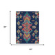 3' X 5' Navy Blue And Green Tribal Washable Indoor Outdoor Area Rug