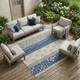 9' X 12' Navy Blue And Copper Striped Washable Indoor Outdoor Area Rug
