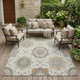10' X 14' Ivory And Khaki Floral Medallion Washable Indoor Outdoor Area Rug