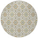 8' Ivory And Gold Round Floral Medallion Washable Indoor Outdoor Area Rug