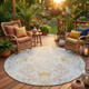 8' Gray And Ivory Round Oriental Washable Indoor Outdoor Area Rug