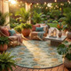 8' Green And Lavender Round Floral Washable Indoor Outdoor Area Rug