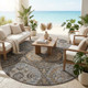 8' Gray And Brown Round Ogee Washable Indoor Outdoor Area Rug