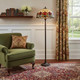 62" Brown Two Light Traditional Shaped Floor Lamp With Red Flowers Stained Glass Dome Shade
