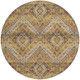 8' Copper And Khaki Round Tribal Washable Indoor Outdoor Area Rug