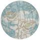 8' Teal Blue And Silver Round Floral Washable Indoor Outdoor Area Rug