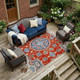 9' X 12' Red And Silver Floral Medallion Washable Indoor Outdoor Area Rug