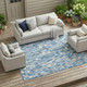 8' X 10' Denim Blue And Blue Geometric Washable Indoor Outdoor Area Rug