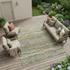 8' X 10' Green And Beige Striped Washable Indoor Outdoor Area Rug