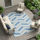 8' X 10' Denim Blue And Blue Geometric Washable Indoor Outdoor Area Rug